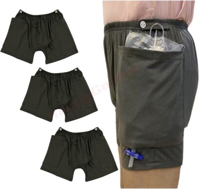 3-Pack Men Women Incontinence Care Trousers Catheter Leg Bag Shorts with Pockets