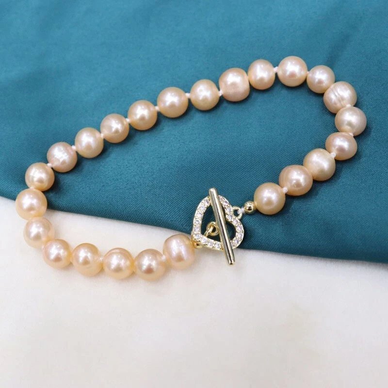 Pulsera de perlas rosas naturales del Mar del Sur de 7,5-8 pulgadas S925 Foto 2 de 3