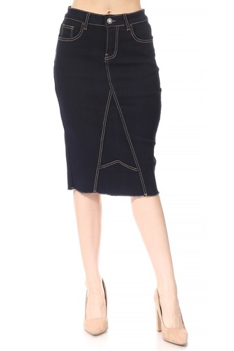 Women's Juniors/Plus Size Middle - Length Stretch Denim Pencil Skirt - Picture 6 of 15