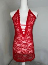 Women’s Sexy Red Halter Teddy Babydoll Lingerie Gown M