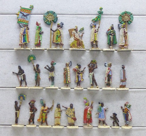 24 Zinnfiguren Eroberung Mexikos Azteken Spanien Cortes Zivilisten 30mm bemalt