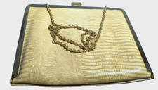 Vintage Etra Purse Beige Leather Lizard Croco Clutch Evening Bag Chain Handbag