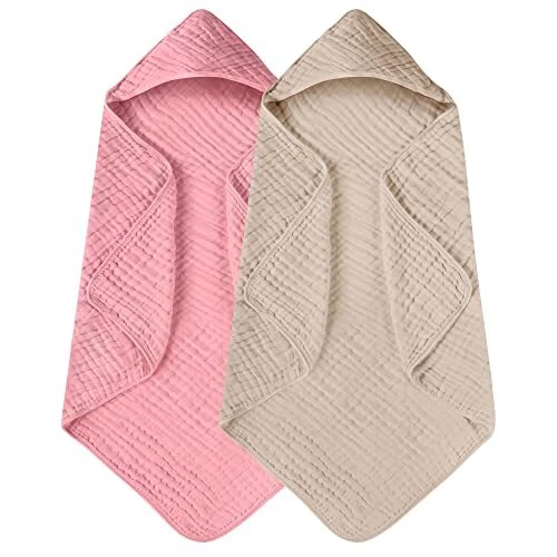Hooded Baby Towels for Newborn 2 Pack 100 Muslin Cotton Baby Bath