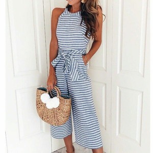 striped wide leg jumpsuit
