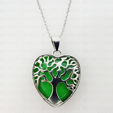 Quartz Crystal Necklace Tree of Life Heart Pendant 925 Sterling Silver Chain