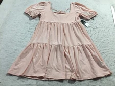 NEW BCBG Paris Dress Womens L Large Peach Square Neck Lace Sleeve Stretch