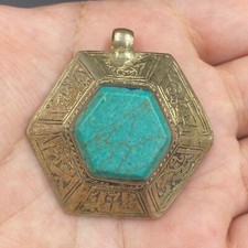 Very unique ancient Roman torquise stone silver plated Pendent