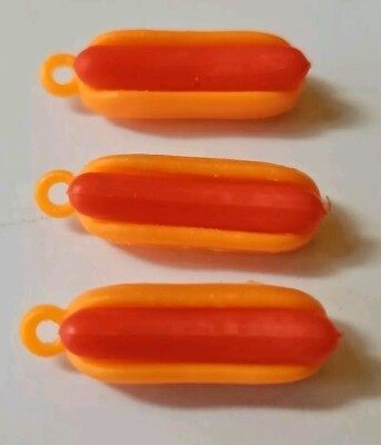 LOT of 3 Vintage Miniature Hot Dog Charms Gumball Cracker Jack Prize Necklace