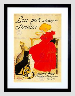 ADVERT DRINK MILK STERILISED CAT GIRL BOWL FRANCE FRAMED ART PRINT B12X6750