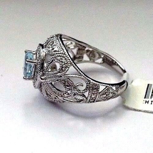 Platinum Over 925 Sterling Silver 1.03 CTW Oval Blue Topaz Ladies Ring Size 7 - Picture 6 of 10