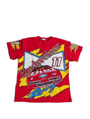 1991 Bill Elliot Budweiser Nascar All Over Print T-Shirt Single Stitch Large 
