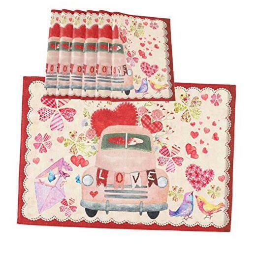 Valentines Pink Truck Flowers Challenge the lowest price of Japan Louisville-Jefferson County Mall Placemats Set of Mat 4 Val Table