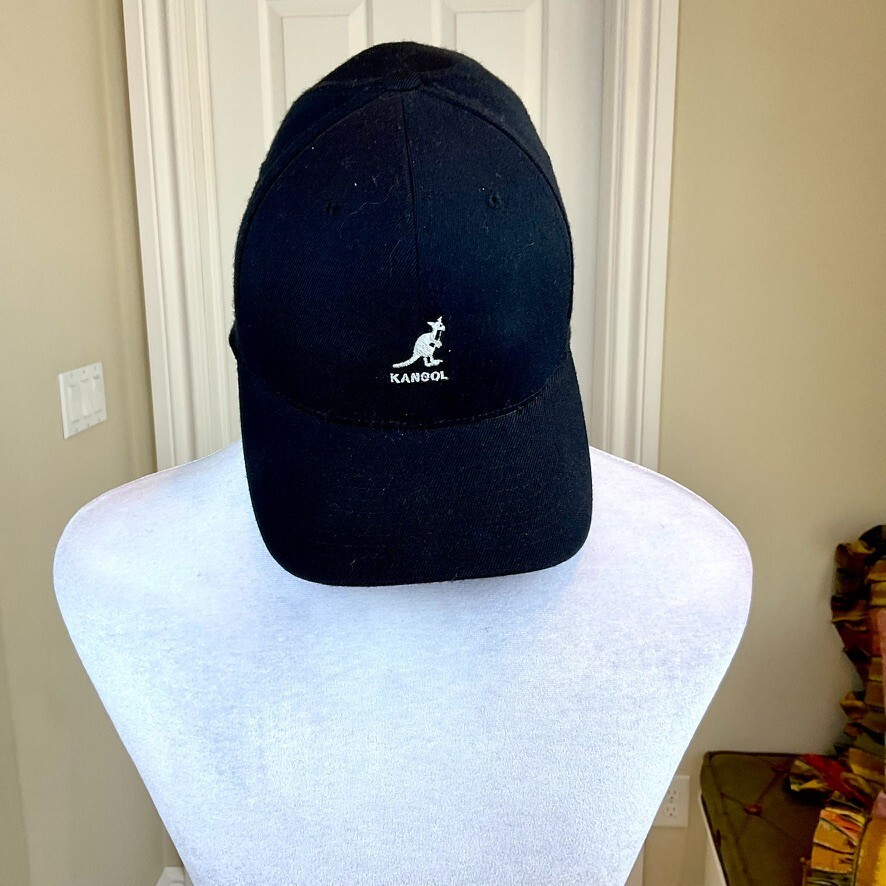 Kangol Baseball Hat in Black Wool with White Kangaroo Logo (S/M)