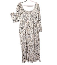 ASOS Maxi Dress 10 Long Sleeve Smocked Stretch Micro Floral Cream Cottage Flowy