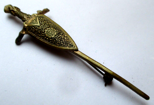 Grande Broche Vintage Plaqué Or Et Perles Multicolores - Modèle 1808, Occasion, Bijou Ancien