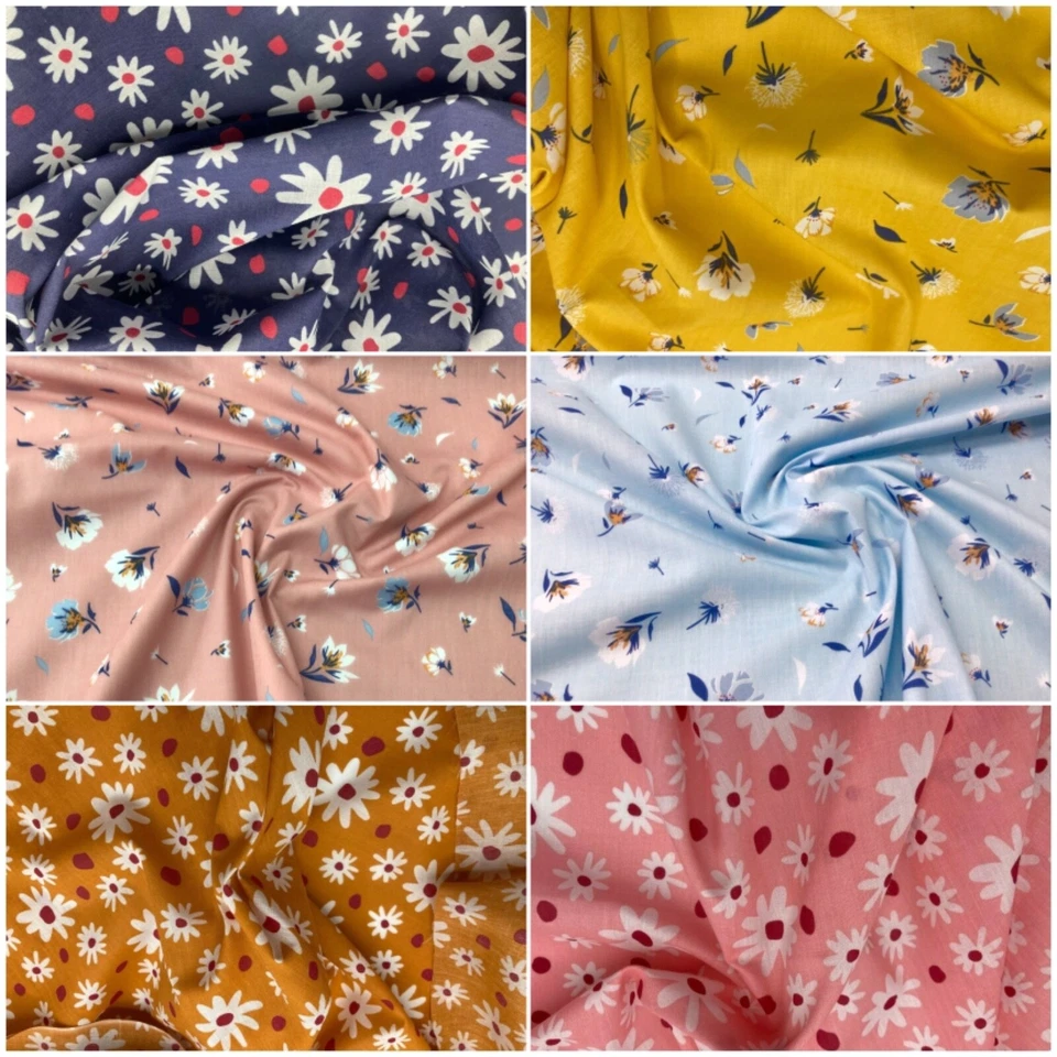 TRIMBAY Daisy Flowers Dandelion Sunflower Dress Craft Poly Cotton Fabric