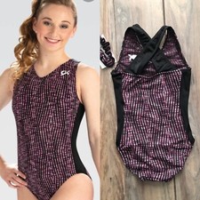 NWT GK Elite Pink Black Criss Cross Back Gymnastics Leotard Child Medium CM 6-8
