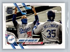 Hands Up! Masks Up! (Mookie Betts / Cody Bellinger) Dodgers 2021 Topps #303 Card