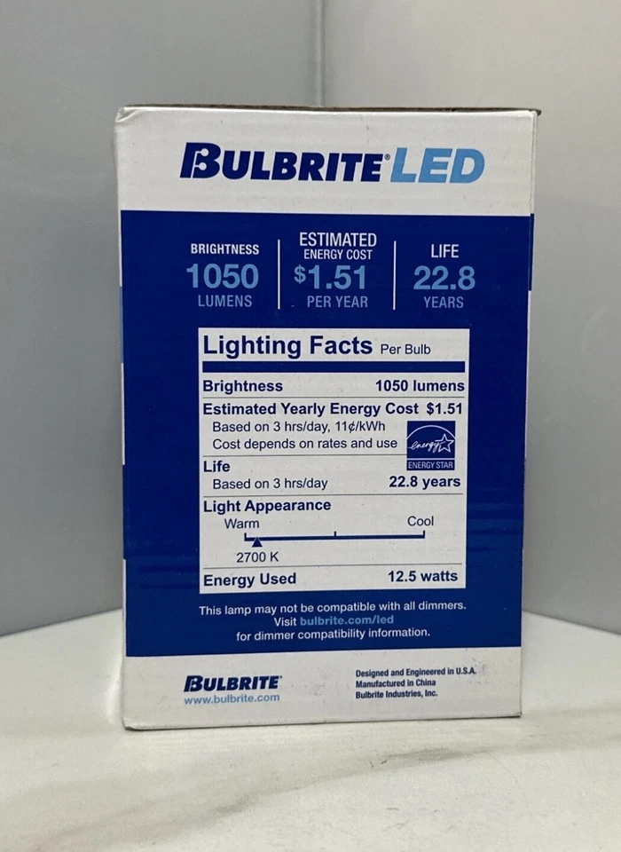 BULBRITE LED Light Bulb 12.5W dimmable item 772840 WARM WHITE - Image 4 of 4