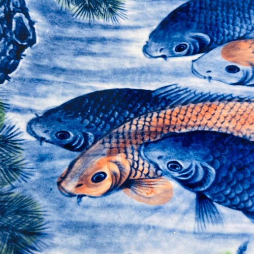 Japanese Koi Fish Goldfish Ceramic Plate Blue Orange Large Made in Japan 12.5 In - Picture 4 of 12