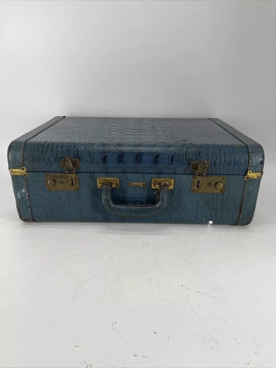 VINTAGE RARE Eveleigh Luggage Blue Alligator Look Hardside Canada 1950 s