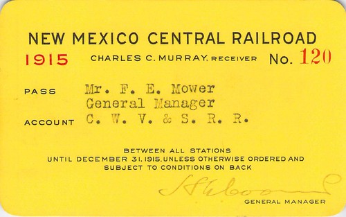 1915 NEW MEXICO  LOW # 120  RECEIVER  RAILROAD RR RY RWY RAILWAY PASS