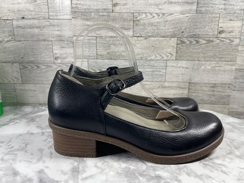 Dansko Mary Jane Women 7.5B Deena Shoes Black Leather Block Kitten Heel Flats - Picture 3 of 20