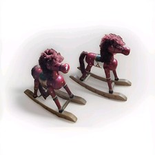 Vintage Wooden Hand Painted Rocking Horses Set of 2 - Charming 