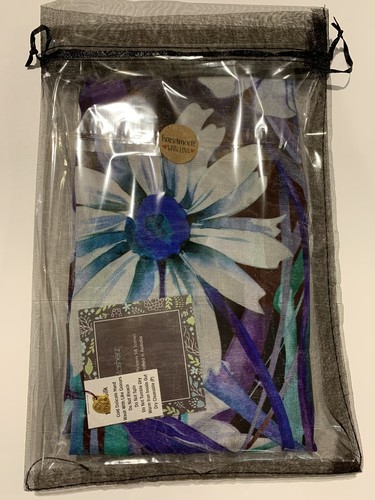 Bufanda de seda 100% morera crepe ~ azul floral blanco púrpura verde negro ~ 65x200 cm - Imagen 9 de 9