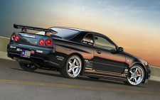 Cars nissan vehicles skyline rear angle Desk Mat Stitched