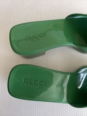 NEW Gucci Rubber Logo Platform 20/60mm Slide Sandals - Shamrock