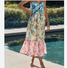 NWT Farm Rio Anthropologie Tiered Cutout Cover-Up Midi Dress Smocked Size Large