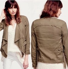Free People Tan Waterfall Open Front Linen Buckle Raw Femme Jacket Size M