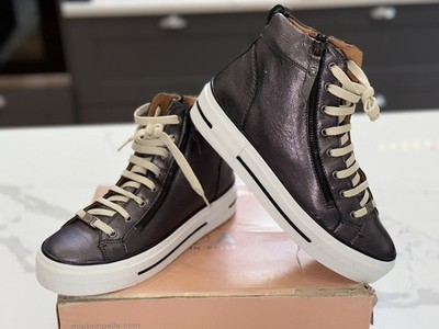 Brandneu Moda In Pelle Annaken Leder Turnschuhe Größe UK 5 Grau Metallic Hi Top