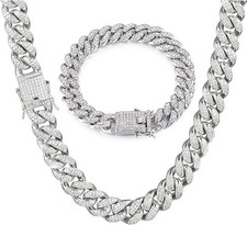 Cuban Link Chain for Men,Silver Necklace and Bracelet,Miami Cuban Chains,Bling D