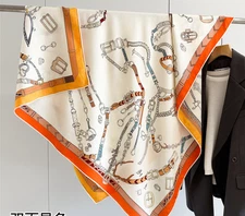 70% Cashmere 30% Silk Wrap Scarf chain Print Double Face Print Shawl 135X135cm