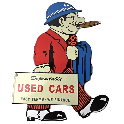 Vintage Chevrolet Sign - Large Porcelain Used Cars Cigar Gas Pump Dealer Sign