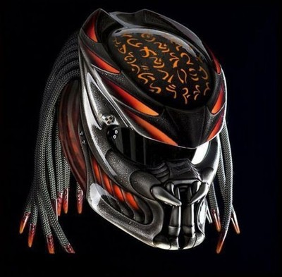 Custom Predator Helmet Orange Fire Line Style For Motorcycle  (APPROVED DOT/ECE)