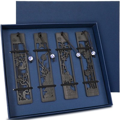 Outus 4 Pieces Wooden Bookmarks for Men Women Employee Father's Day Black