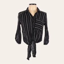 Vixbe Thompkins 3/4 Sleeve Roll Tab Button Down Tie Front Stripe Shirt Size S