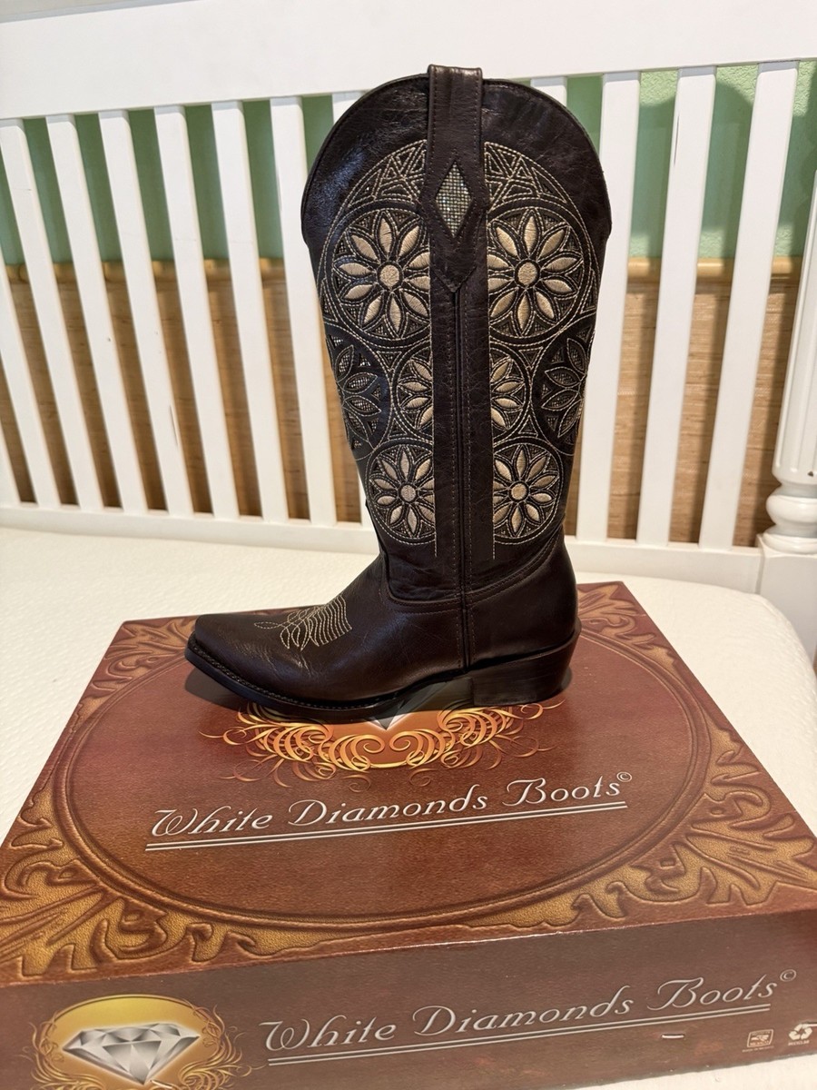 White Diamonds Boots Western Equestrian Brown Embroidered  display picture 1