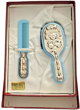 Vintage Set regalo per neonati Pettine E Spazzola In Argento 925 Italia XX Sec.