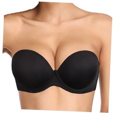 Women's Push Up Strapless Bra Thick Padded Underwire Convertible 36B Black