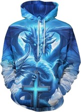 3D Blue Dragon Cross Hoodie Fantasy Pullover Sweatshirt Unisex S-5XL