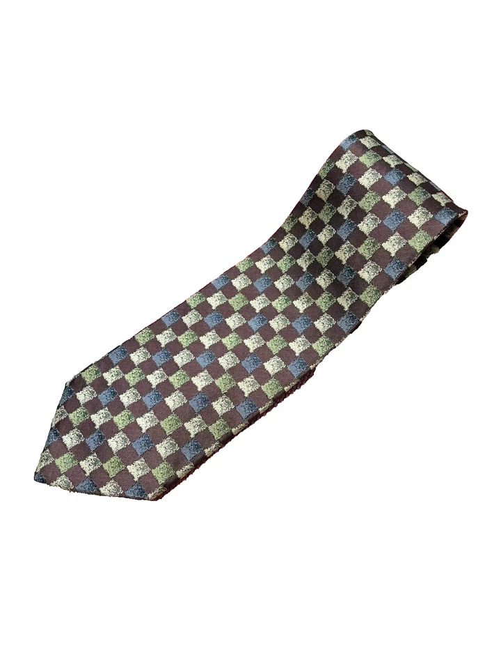 Issey Miyake 100 % Seide Krawatte Block Karomuster Designer Japan Ausgezeichnet - Bild 1 von 4