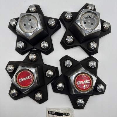GMC Star Wheel Center Caps 78-87 Set of 4 Black Red Emblem 14009835 Reproduction