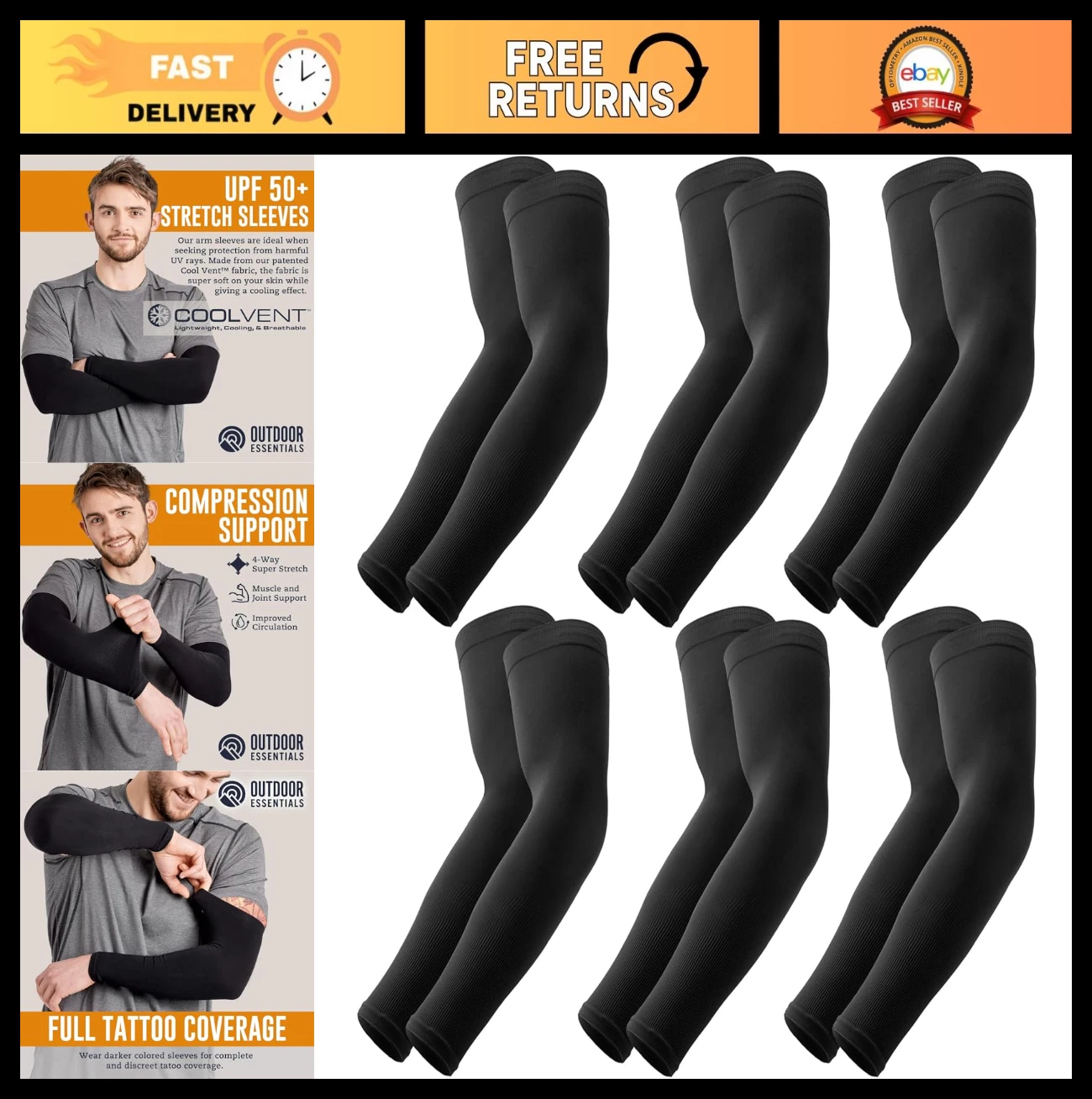 UV Sun Protection Arm Sleeves - Compression Cooling Sleeves for Golf, Outdoor Sp