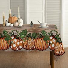 Fall Tablecloth 60 X 84 Inch Rectangular Thanksgiving Orange Grain Autumn Harv