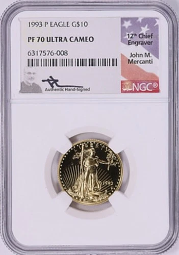 1993-P  & 1994-P $10 Gold Eagle NGC PF70 Ultra Cameo Mercanti Signed Label