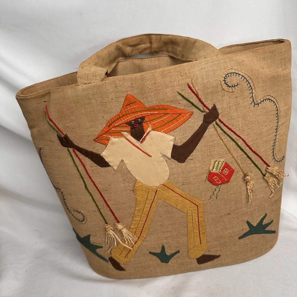 Bolso de Mano Vintage Hecho a Mano Yute Africano Arte Popular Natural Foto 2 de 4